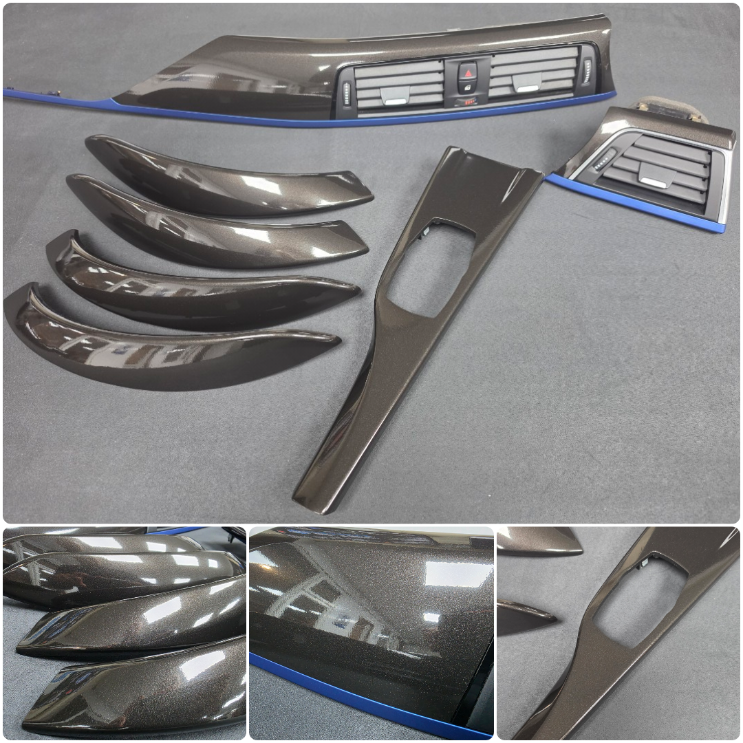 BMW F30 F31 F36 LCI INTERIOR TRIM SET - METALLIC BLACK / BLUE ACCENT